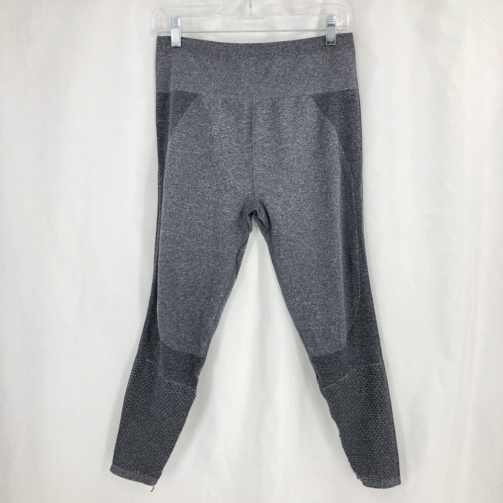Fabletics High Waisted Seamless Mesh Leggings Ribbed Band Gray Large
